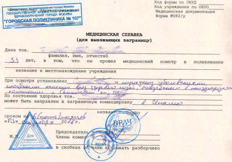 Справка для выезжающих за границу 082 у